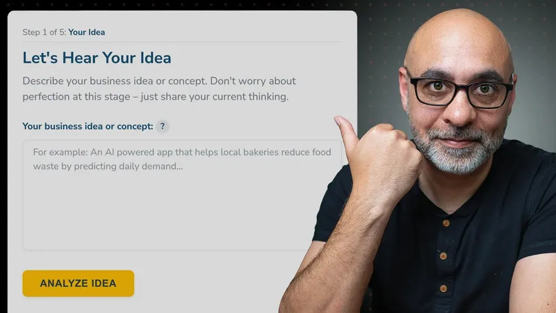 Man motioning towards a screenshot of an idea generating app
