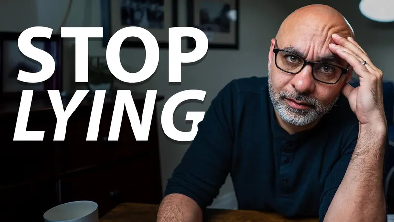 Man looking serious with the words stop lying