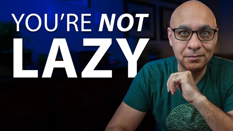 Determined man looking directly at camera with the words: you're not lazy