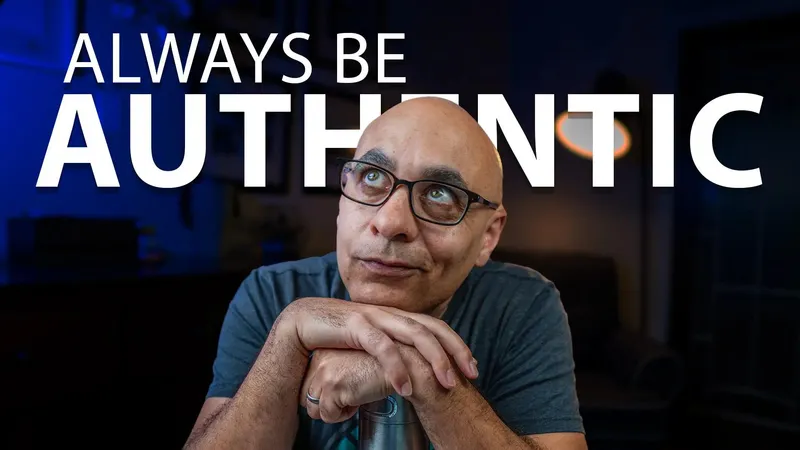 Man looking up whimsically with the words: Always be authentic