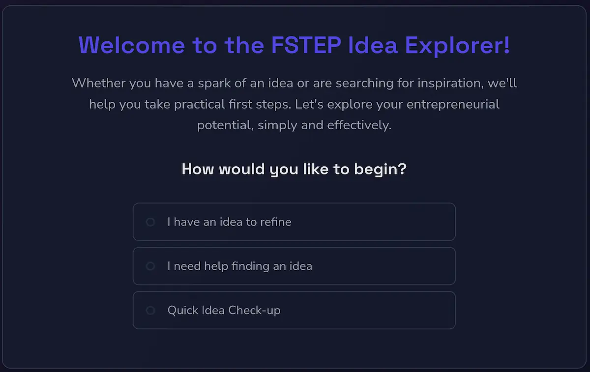 Screenshot of The Idea Explorer tool for generating business ideas.