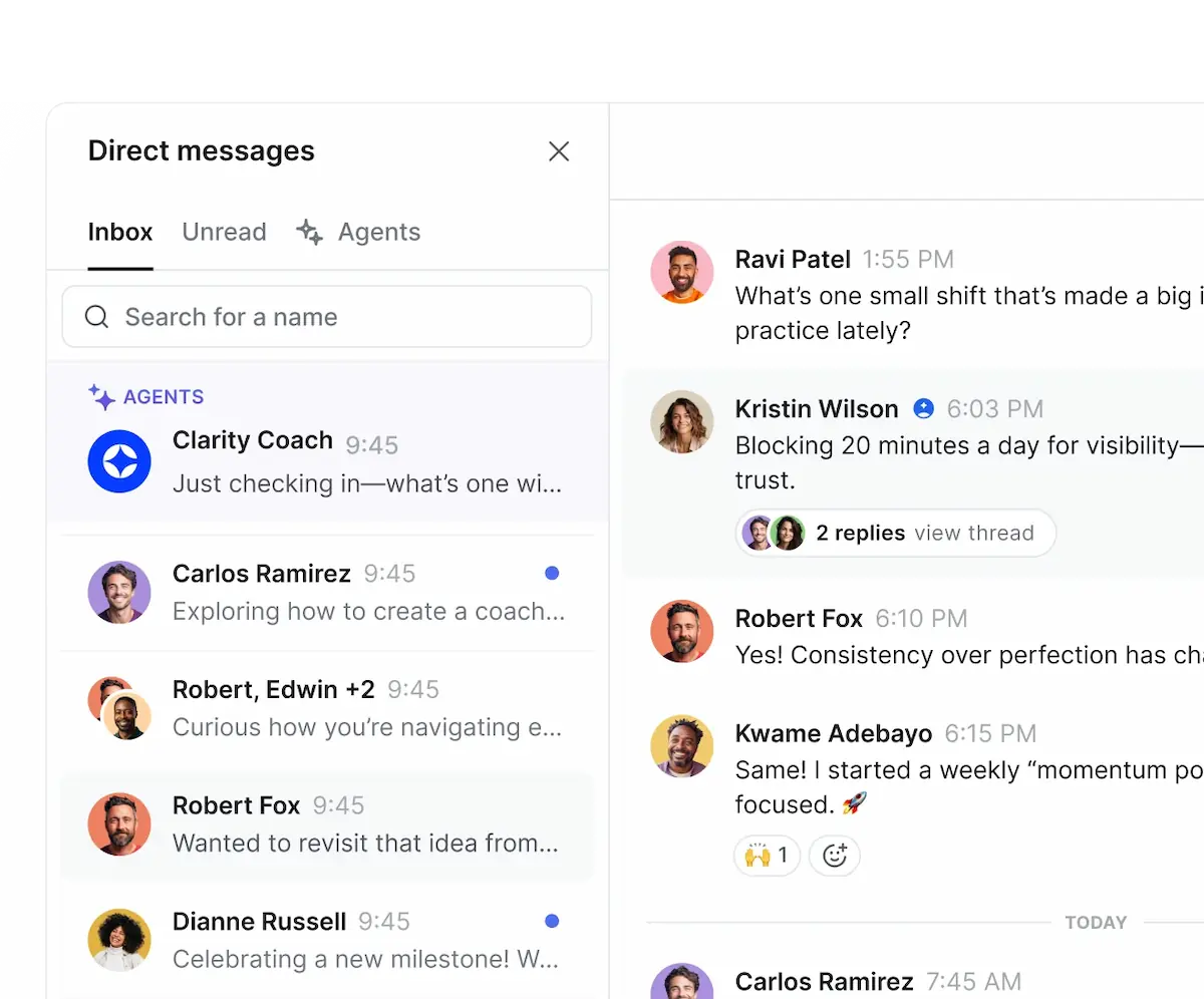 Screenshot of direct messages between participants in the FSTEP community platform.